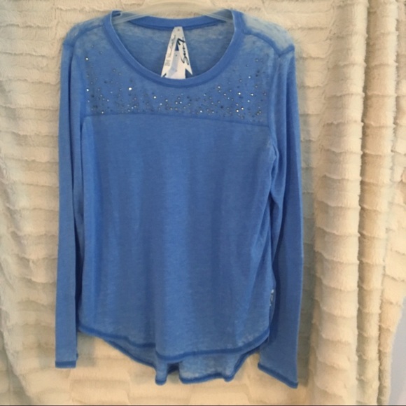 Seven 7 Beaded Burnout Top Sheer Long Sleeved Gauzy Blue Small Sequins Fairycore - Picture 3 of 8